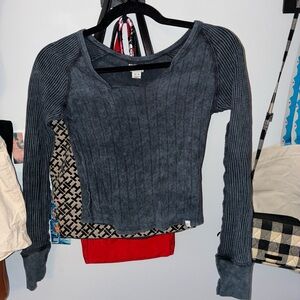 BDG Heather Gray Ribbed Scoop Neck Knit Top